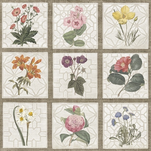 Monument Etching Tile Flowers Square II