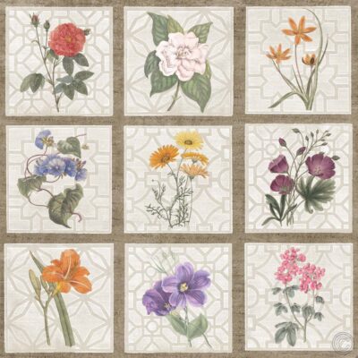 Monument Etching Tile Flowers Square I