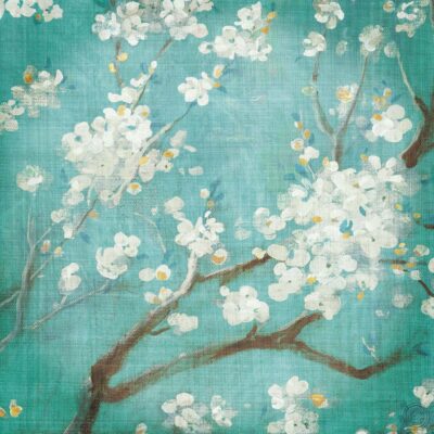 White Cherry Blossoms I on Blue Aged No Bird